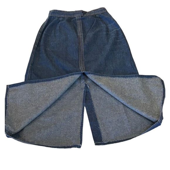 Vintage Claude Women's Back & Mid Slit Midi A-line Denim Skirt Blue Size 7/8 - Picture 16 of 16